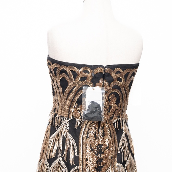 Dress the Population  - Viviana Strapless Sequin Fringe Midi Dress - Picture 10 of 12